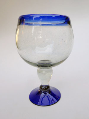 Cobalt Blue Rim Glassware / 'Cobalt Blue Rim' shrimp cocktail 'Chabela' glasses (set of 6) / These 'Chabela' glasses are used all over Mexican beaches to serve cold shrimp cocktail or Micheladas. It's name comes from a woman named Chabela, whose exhuberant curves were similar to those in the glass.